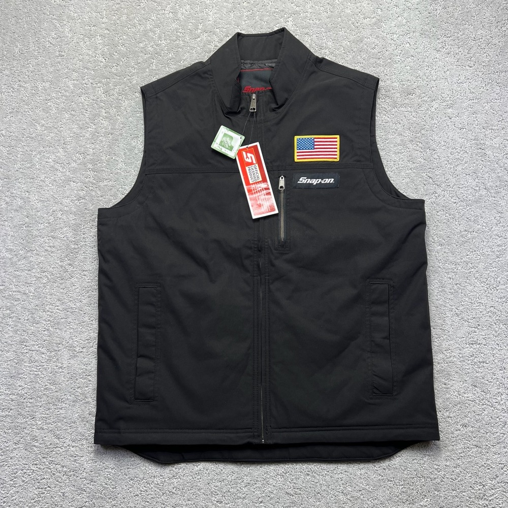 Snap-On Shield Vest Mens Large Black  Ecoshell Quilt Lined Workwear USA Patch